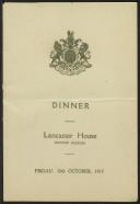 Ementa do jantar na Lancaster House