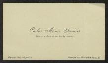 Cartão de visita de Carlos Moniz Tavares a Teófilo Braga