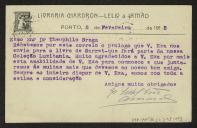 Bilhete-postal de Livraria <span class="hilite">Chardron</span> a Teófilo Braga
