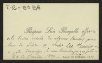 Cartão de visita de Próspero Luis Peragallo a Teófilo Braga