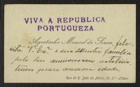 Cartão de visita de Agostinho Manuel de Sousa a Teófilo Braga