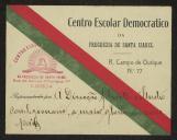Cartão de visita do Centro Escolar Democrático da Freguesia da Santa Isabel a Teófilo Braga