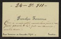 Cartão de visita de Sanches Ferreira a Teófilo Braga
