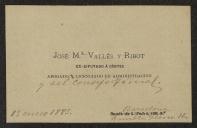 Cartão de visita de José Maria Vallés y Ribot a Teófilo Braga
