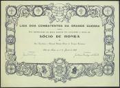 Diploma de sócio de honra da Liga dos Combatentes da Grande Guerra concedido a Óscar Carmona