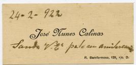 Cartão de visita de José Nunes Calinas