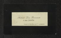 Cartão de visita de António Luis Benavente e família a Teófilo Braga