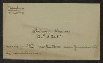 Cartão de visita de Belizário Pimenta a Teófilo Braga