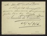 Cartão de visita de Arnaldo de Carvalho a Teófilo Braga