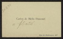 Cartão de visita de Carlos de Melo Pimentel a Teófilo Braga