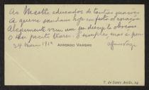 Cartão de visita de Afonso Vargas a Teófilo Braga