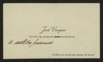 Cartão de visita de José Vasques a Teófilo Braga