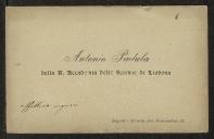 Cartão de visita de Antonio Padula a Teófilo Braga