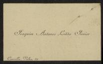 Cartão de visita de Joaquim Antunes Leitão Júnior a Teófilo Braga