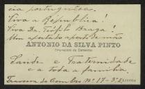 Cartão de visita de António da Silva Pinto a Teófilo Braga