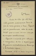 Carta de José Ferreira da Silva, do Gabinete do Minstro do Interior