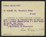 Cartão de visita de Luis Filipe da Mata, do Directório do Partido Republicano Português, a Teófilo Braga