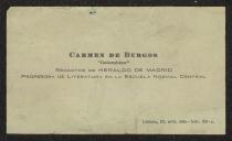 Cartão de visita de Carmen de Burgos a Teófilo Braga
