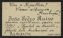 Cartão de visita de João Pedro Ruivo a Teófilo Braga