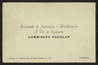 Cartão de visita da Comissão Escolar da Sociedade de Instrução e Beneficiência "A Voz do Operário" a Teófilo Braga