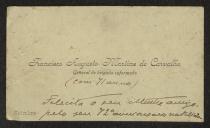 Cartão de visita de Francisco Augusto Martins de Carvalho a Teófilo Braga