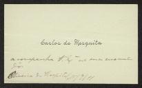 Cartão de visita de Carlos de Mesquita a Teófilo Braga