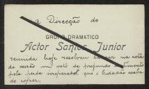 Cartão de visita da Direcção do grupo dramático Actor Santos Júnior a Teófilo Braga