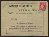 Cartão pessoal de Lelos & Irmão da Livraria <span class="hilite">Chardron</span> para Teófilo Braga