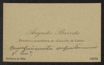Cartão de visita de Augusto Barreto a Teófilo Braga