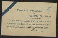 Cartão da Direcção da Associação Académica da Faculdade de Letras a Teófilo Braga