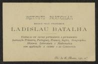 Cartão de visita de Ladislau Batalha, Director do Instituto Particular a Teófilo Braga