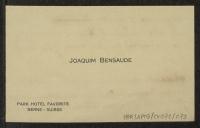 Cartão de visita de Joaquim Bensaude a Teófilo Braga
