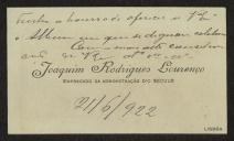 Cartão de visita de Joaquim Rodrigues Lourenço a Teófilo Braga