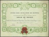 Diploma de sócio de honra da União dos Inválidos de Guerra atribuído a Óscar Carmona