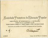 Cartão da Sociedade Promotora de Educação Popular a Teófilo Braga