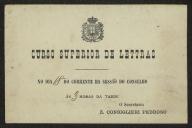 Cartão de Z. Consiglieri Pedroso, Secretário do Curso Superior de Letras, a Teófilo Braga