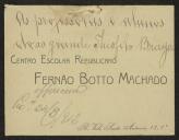Cartão de visita do Centro Escolar Republicano Fernão Boto Machado a Teófilo Braga
