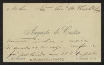 Cartão de visita de Augusto de Castro a Teófilo Braga
