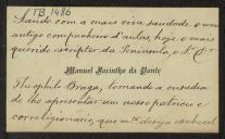 Cartão de visita de Manuel Jacinto da Ponte a Teófilo Braga