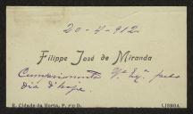 Cartão de visita de Filipe José de Miranda a Teófilo Braga