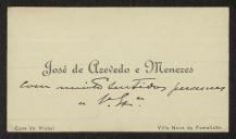 Cartão de visita de José de Azevedo e Menezes a Teófilo Braga