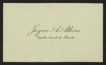 Cartão de visita de Jaime A. Athias a Teófilo Braga