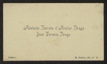 Cartão de visita de Adelaide Barreto de Avelar Braga, José Ferreira Braga a Teófilo Braga