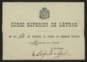 Cartão de Alfredo A., Secretário do Curso superior de Letras, a Teófilo Braga