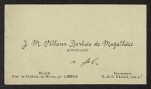 Cartão de visita de J. M. Vilhena Barbosa de Magalhães a Teófilo Braga