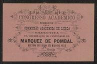 Cartão do Congresso Académico pela Comissão Académica de Lisboa a Teófilo Braga