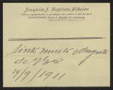 Cartão de visita de Joaquim J. Baptista Ribeiro a Teófilo Braga