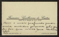 Cartão de visita de Francisco Guilherme de Castro a Teófilo Braga