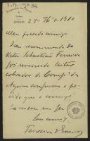 Carta de Teixeira de Queirós, da Direcção da Companhia das Águas de Lisboa, a Teófilo Braga