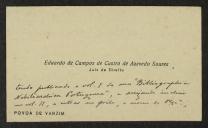 Cartão de visita de Eduardo de Campos de Castro de Azevedo Soares a Teófilo Braga